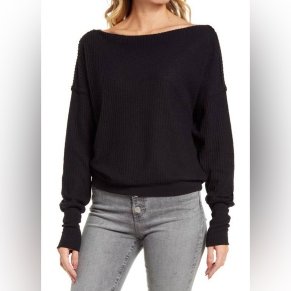 Treasure & Bond Black Off the Shoulder Thermal Knit Top Size Small (4-6)… - Picture 1 of 16